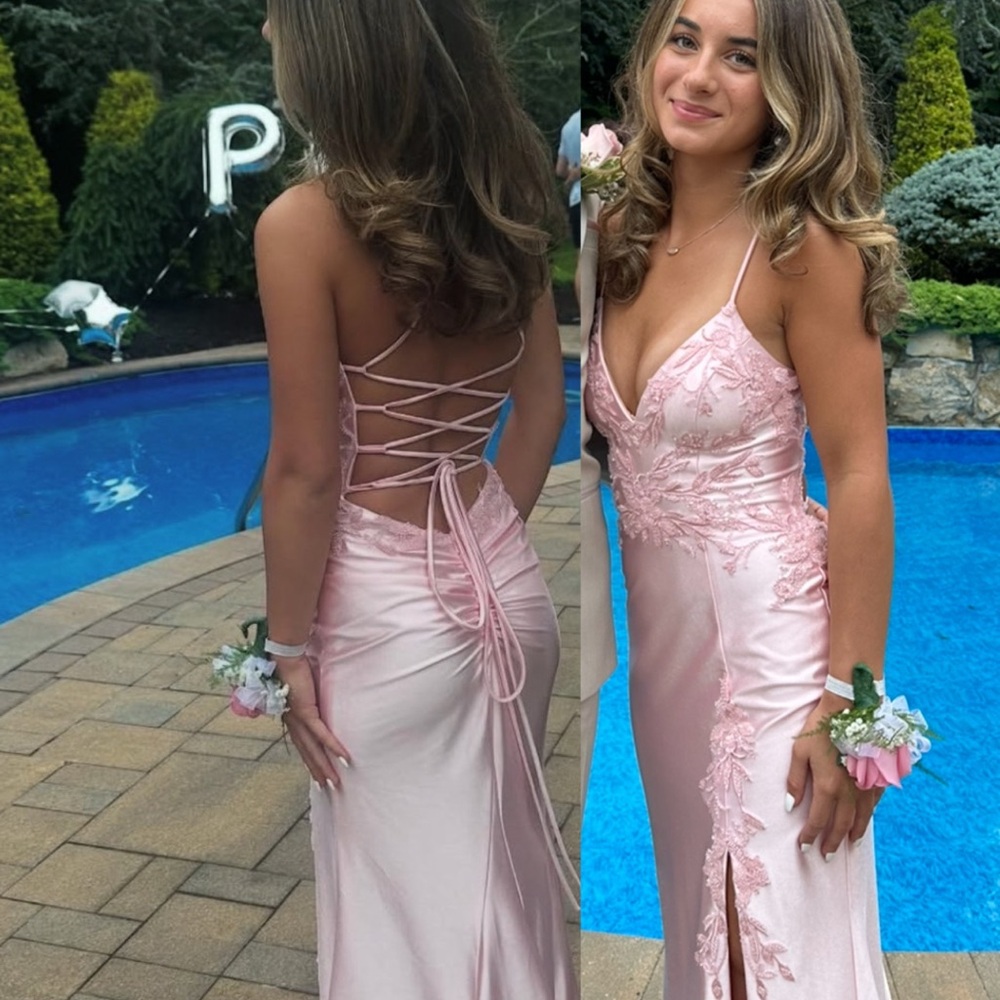 Chic Backless Pink Evening Gown